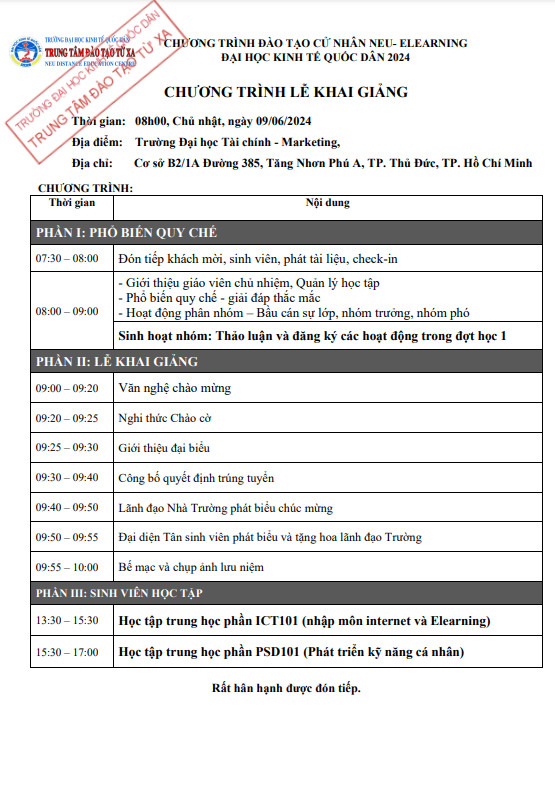 Chương trình Lễ Khai Giảng Đợt 4 năm 2024