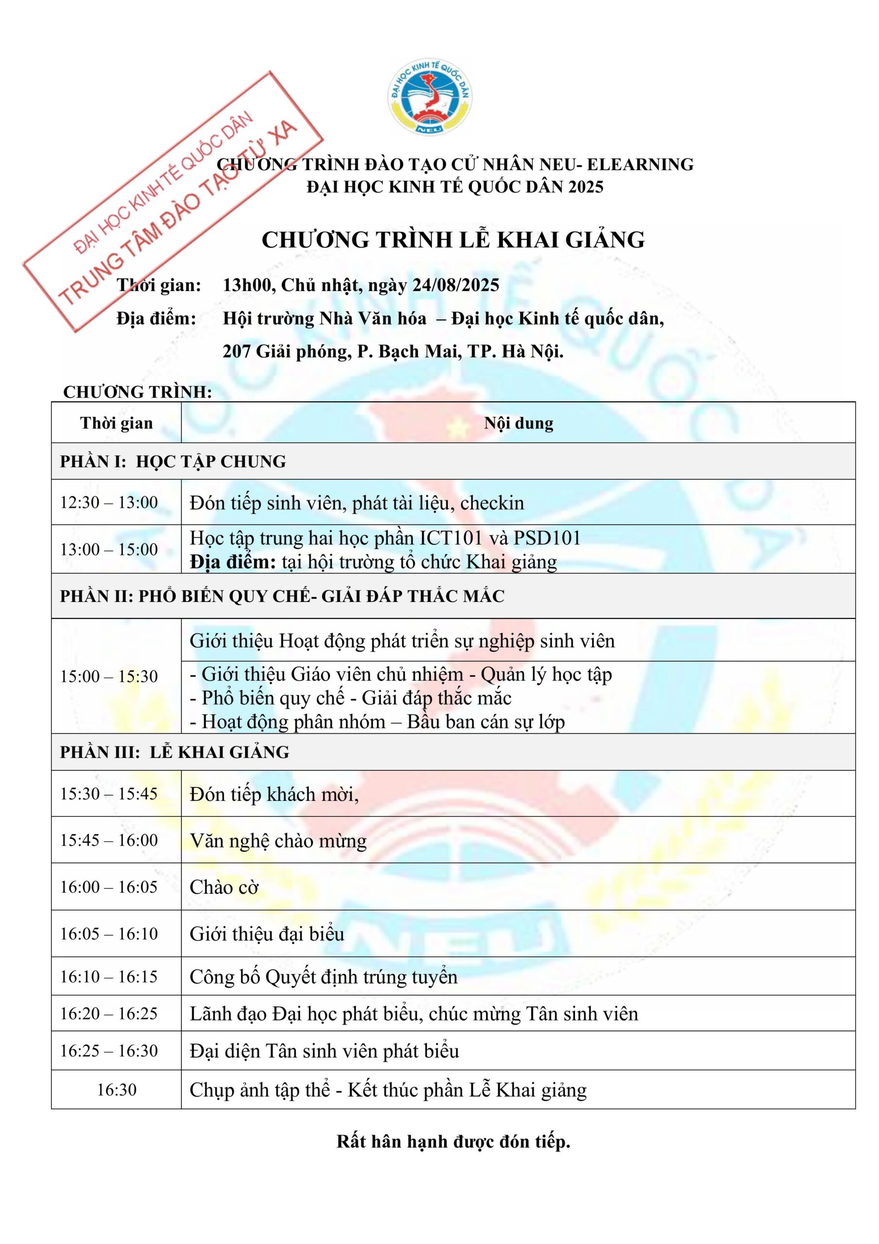 Chương trình Lễ khai giảng khu vực miền Bắc đợt 5.2025