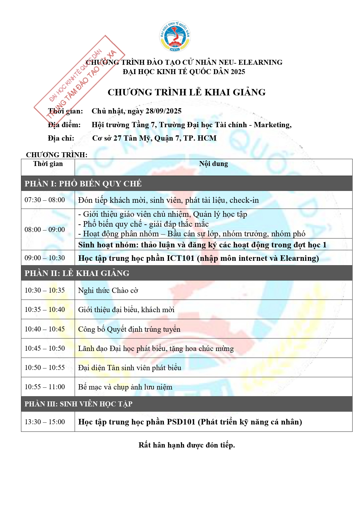 Chương trình Lễ khai giảng khu vực miền Nam đợt 6.2025