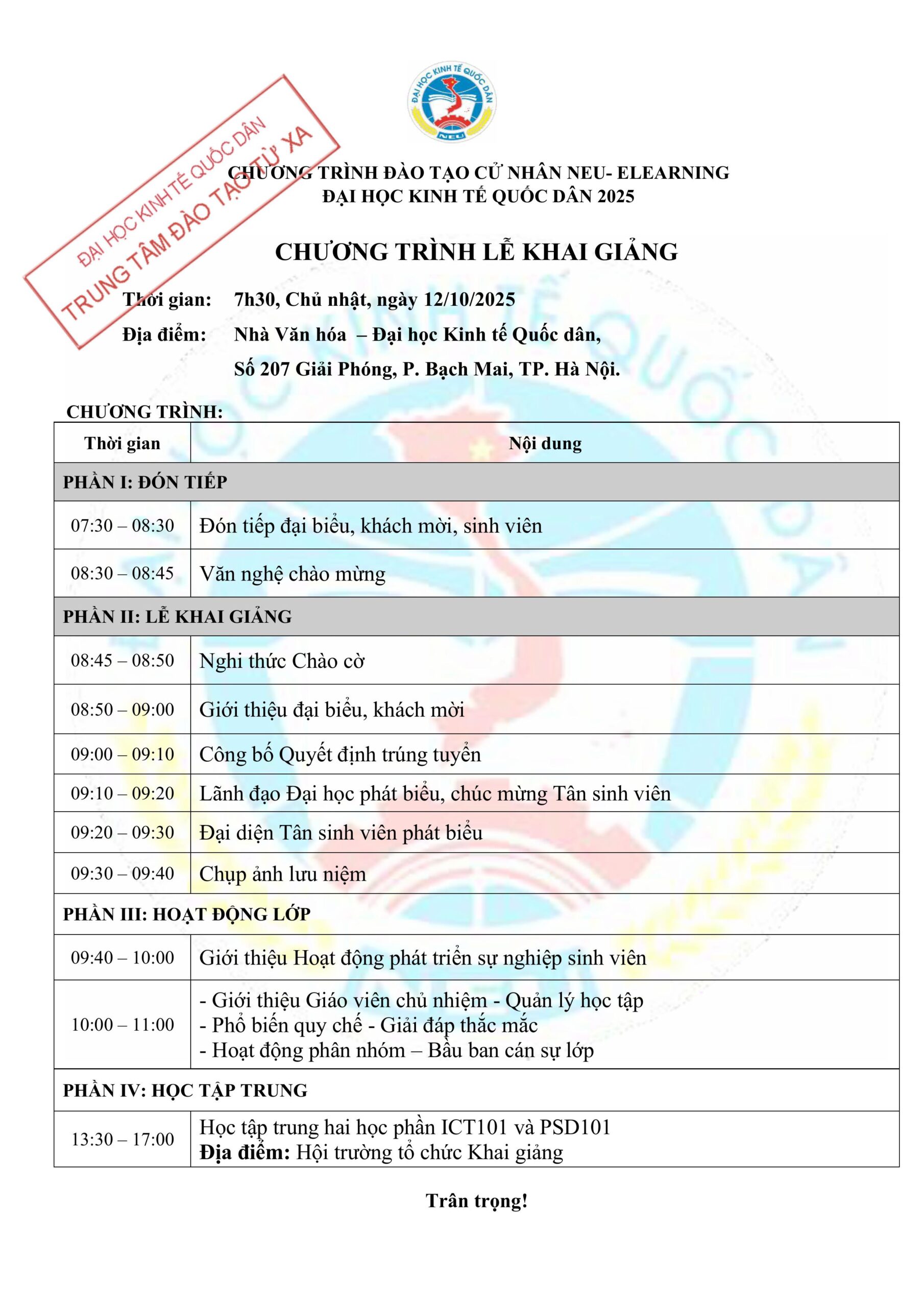 Chương trình Lễ khai giảng khu vực miền bắc đợt 7 năm 2025