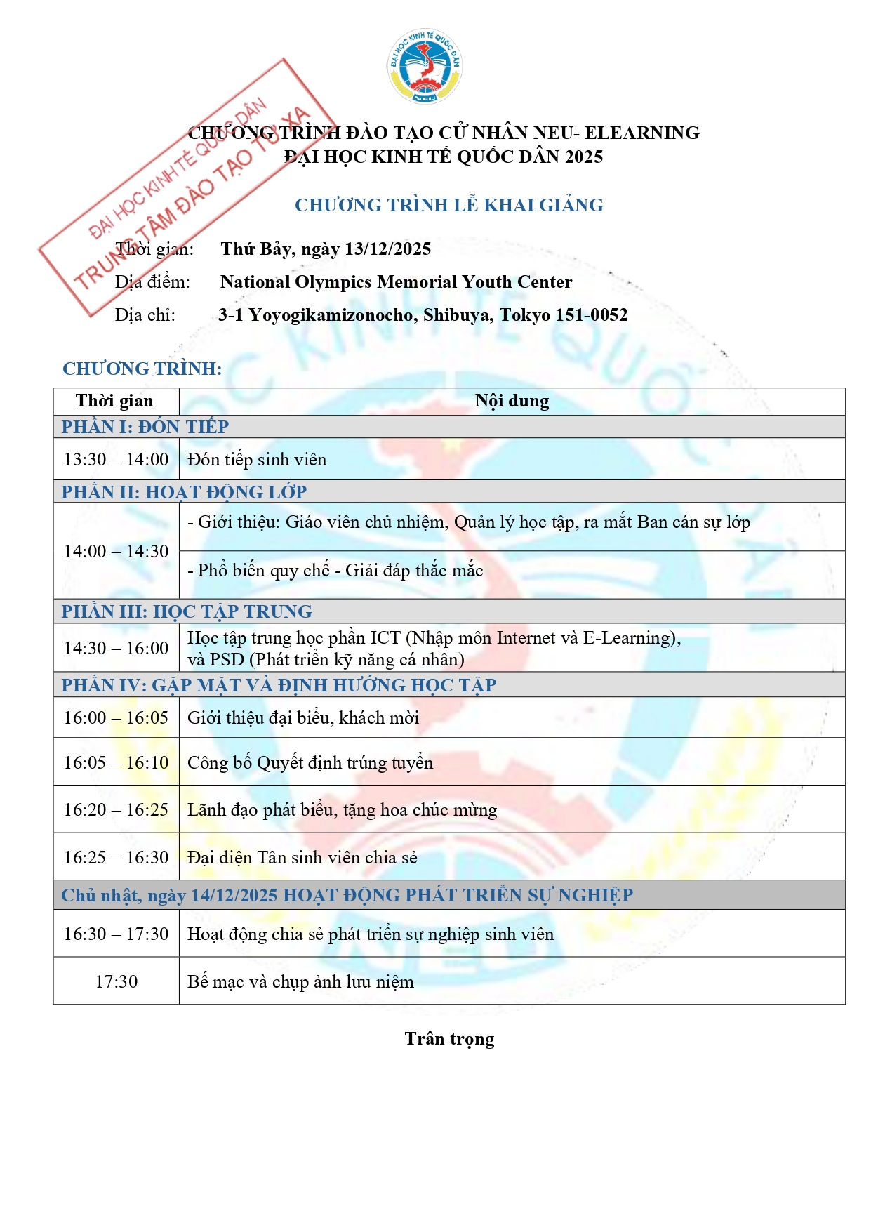 Chương trình lễ khai giảng Nhật Bản đợt 8 năm 2025